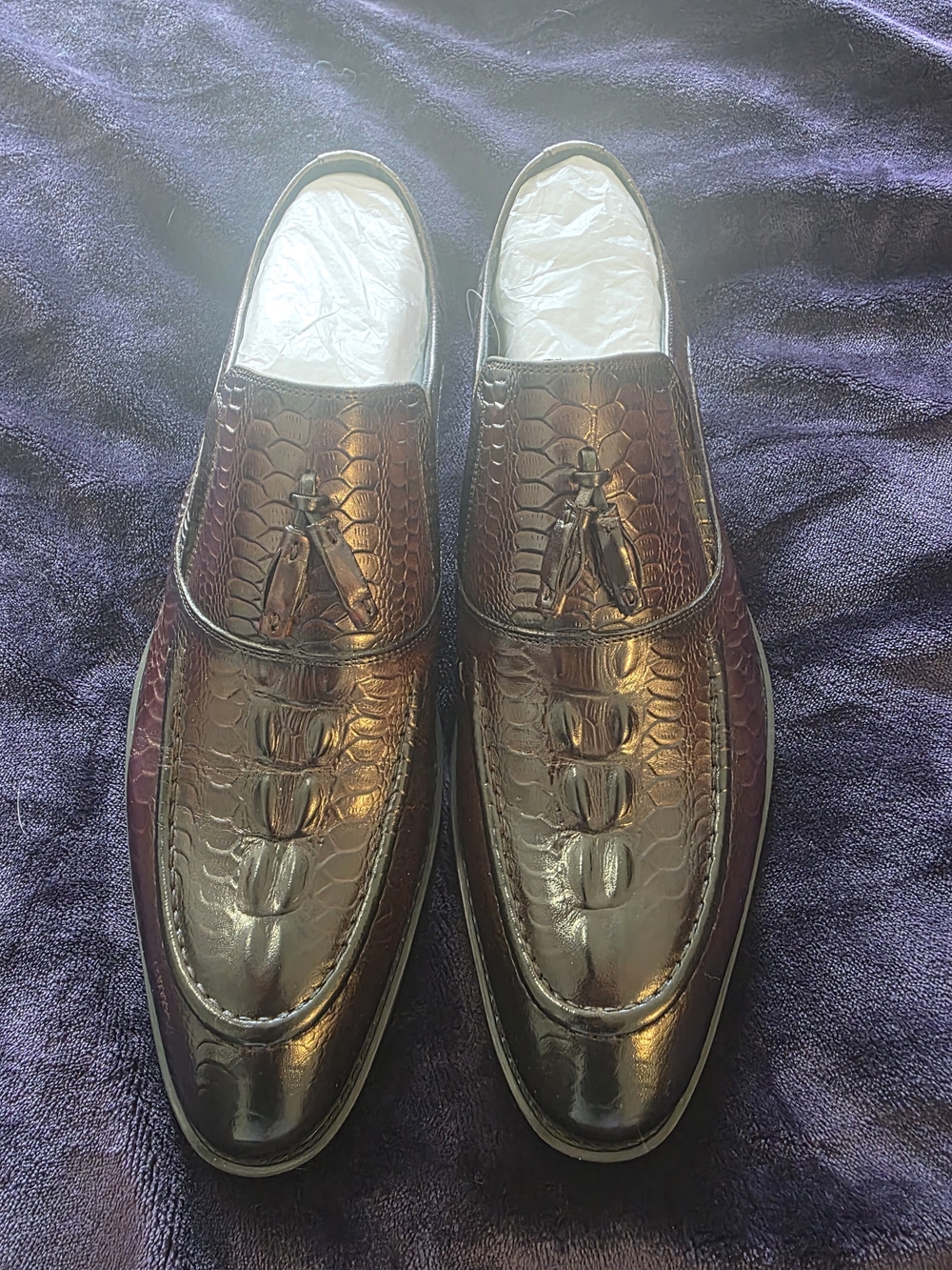 Giovanni Valentino Brown Crocodile Embossed Loafers Size 11 - Picture 2 of 4